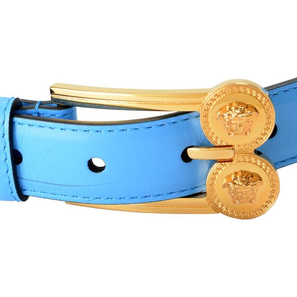 Versace Women\'s Blue 100% Leather Medusa Head Buckle Belt US 32 IT 80 main image 4
